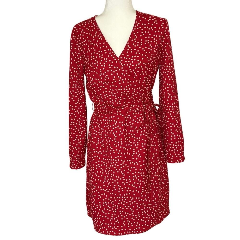 Banana Republic Long Sleeve Wrap Dress Women's 4 Red & White Polka Dot